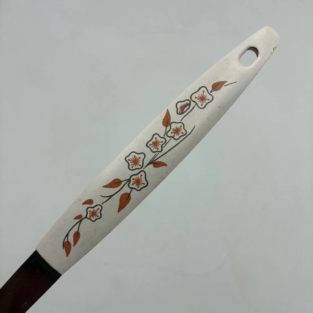 Vintage Stainless Steel Serving Spoon Floral Handle Japan Mid Century 12.5in